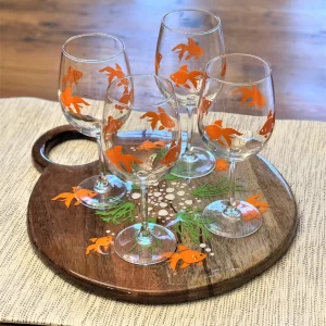 Goldfish Wine Glasses and Tray Set