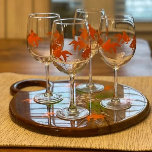 Goldfish Wine Glasses and Tray Set