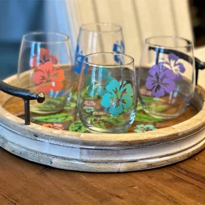 Hibiscus Wine Glasses and Tray Set